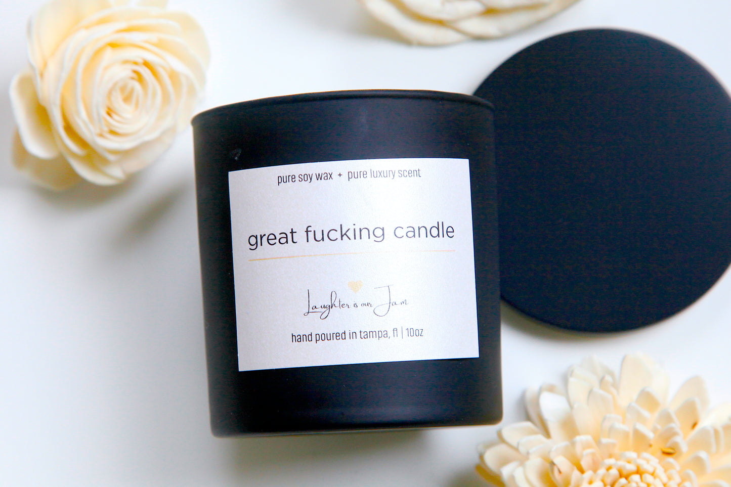 10 ounce matte black glass candle | great fucking candle